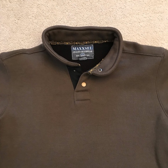 Maxxsel Henley Sherpa Waffle Knit Sweater Mens Medium Dark Olive Green Outerwear - Picture 5 of 8